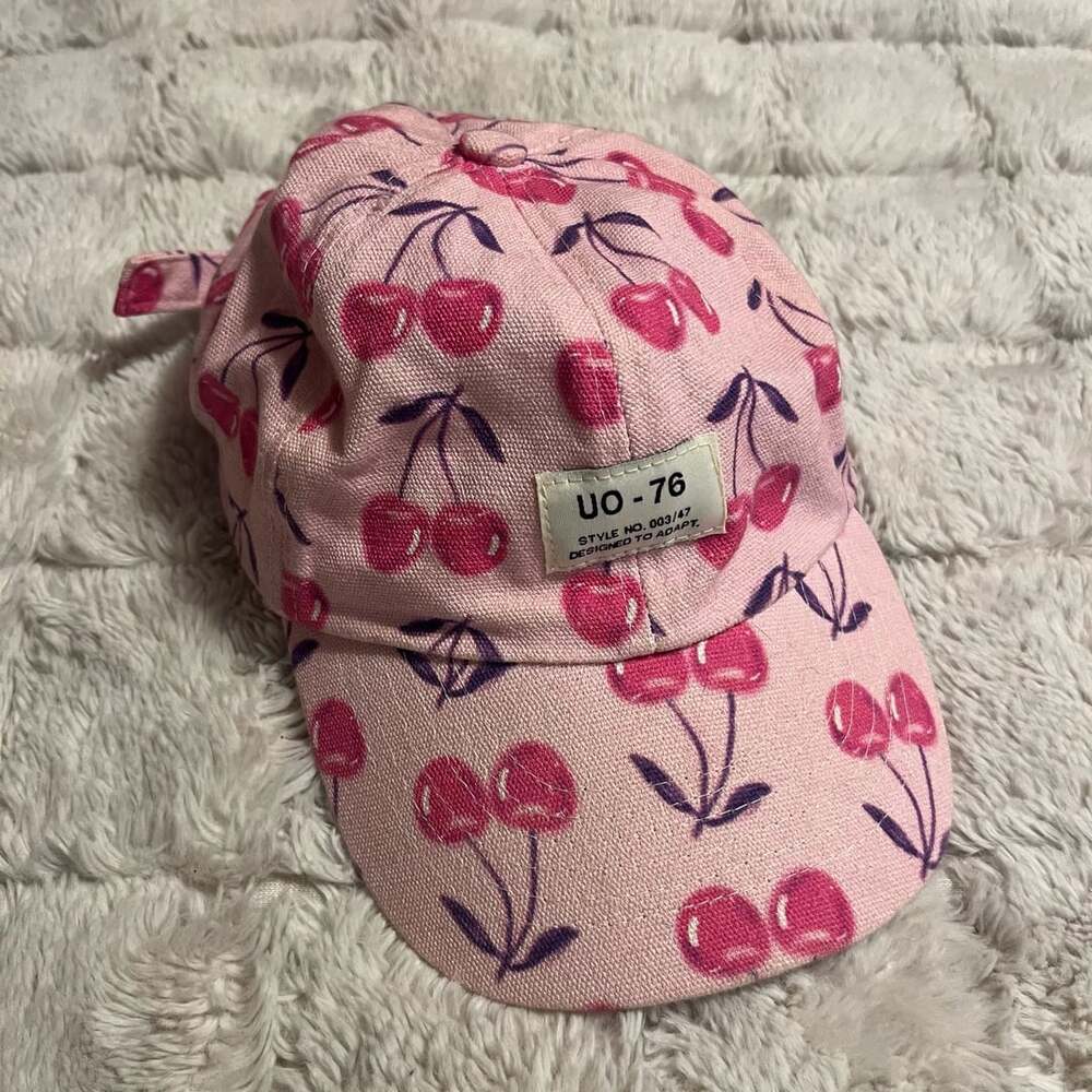 URBAN OUTFITTERS Hat BASEBALL Cap CHERRIES Pink UO-79 Patch Cotton Adjust NWT